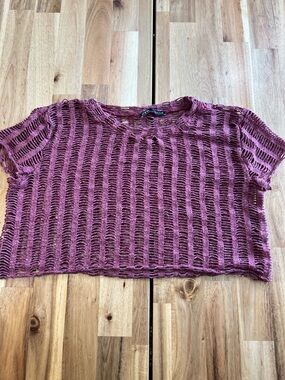 Zara Distressed Open Knit Cropped Top Boho Festival Size M